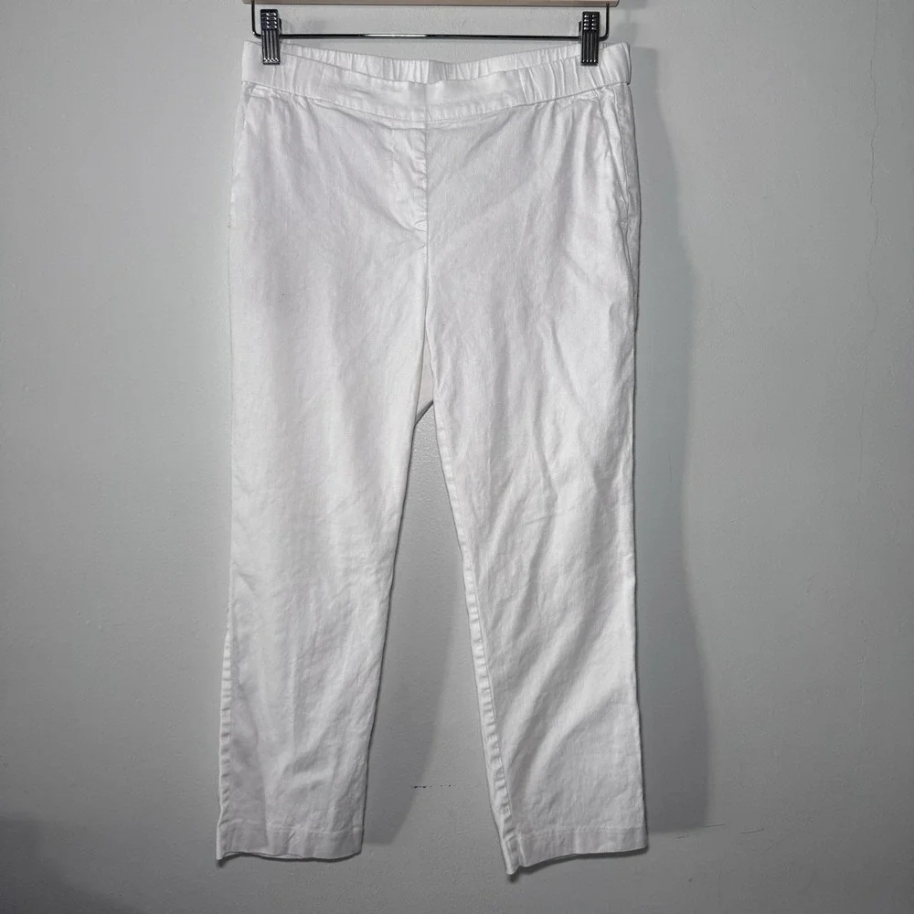 J JILL size‎ S Petite White Linen Blend Cropped Pants Lagenlook Artsy